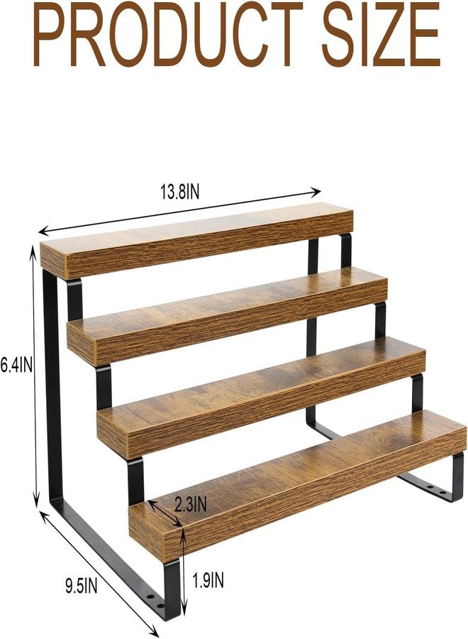 NEETBU 4-Tier Wooden Display Riser Shelf Stand for, Makeup, Cupcake, Condiment & Dolls Collection Home Decor Organizer, Expandable for Pantry/Counter (Brown, 4-Tier) - Image 4